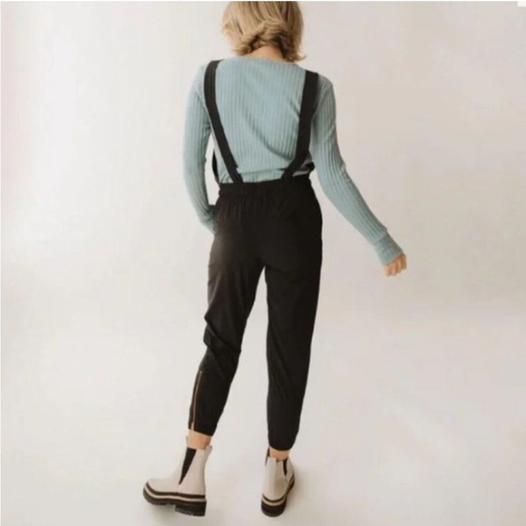 Albion Black Classic Overall Jumpsuit Sz small Minimalist Comfort zipper leg - Picture 3 of 5